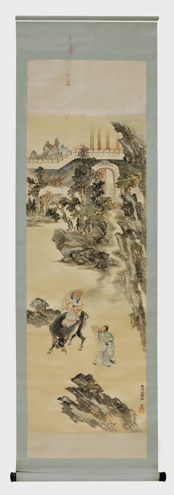 장승업의 작품 중 보기 드문 대작인 ‘노자출관도’( 비단에 채색, 174.3×65㎝). 국외소재문화재재단 제공