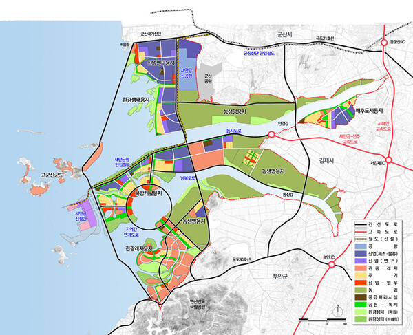새만금 토지이용 및 기반시설계획 예시도 새만금개발청 홈페이지