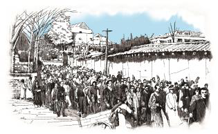 3.1운동 모습(미국영사관 앞) 펜 일러스트 (국사편찬위원회)