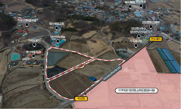  위치도 및 사업대상지(영동군 양산면 가곡리 77 일원)